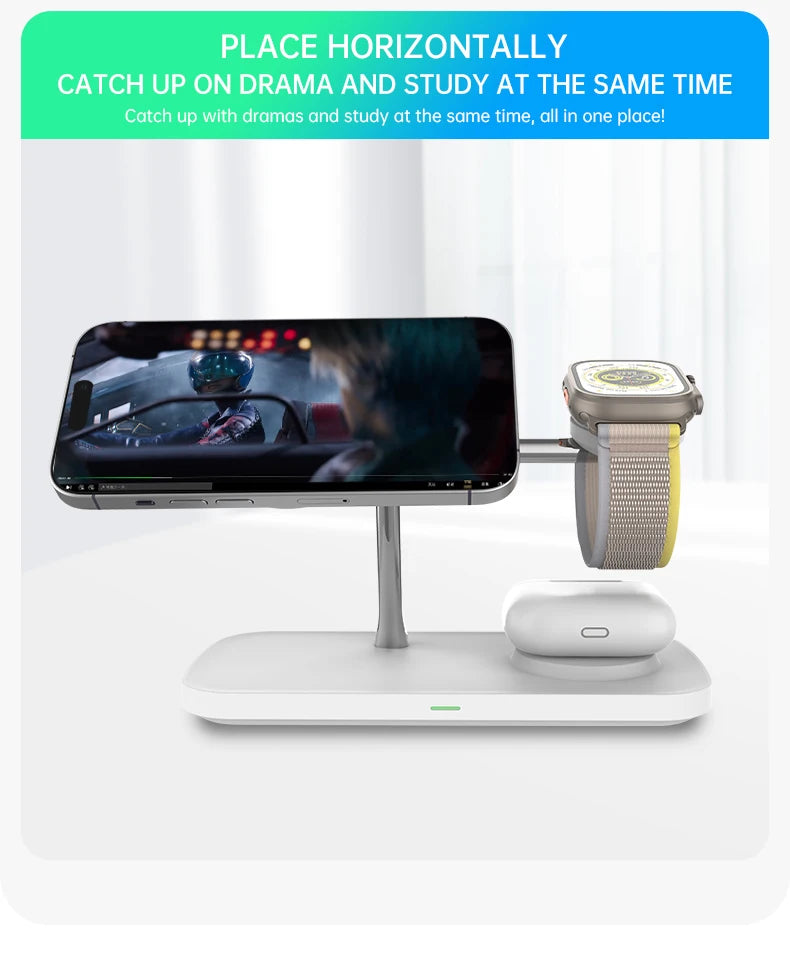 QI2 3-in-1 Magnetic Wireless Charger — iPhone 16/15/14/13/12, Apple Watch, AirPods Stand