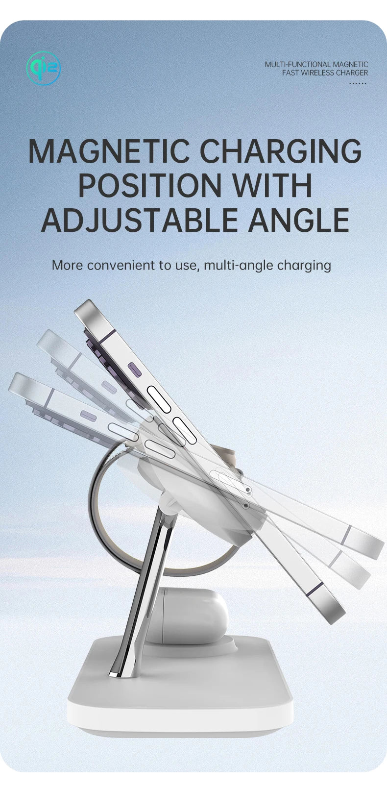 QI2 3-in-1 Magnetic Wireless Charger — iPhone 16/15/14/13/12, Apple Watch, AirPods Stand