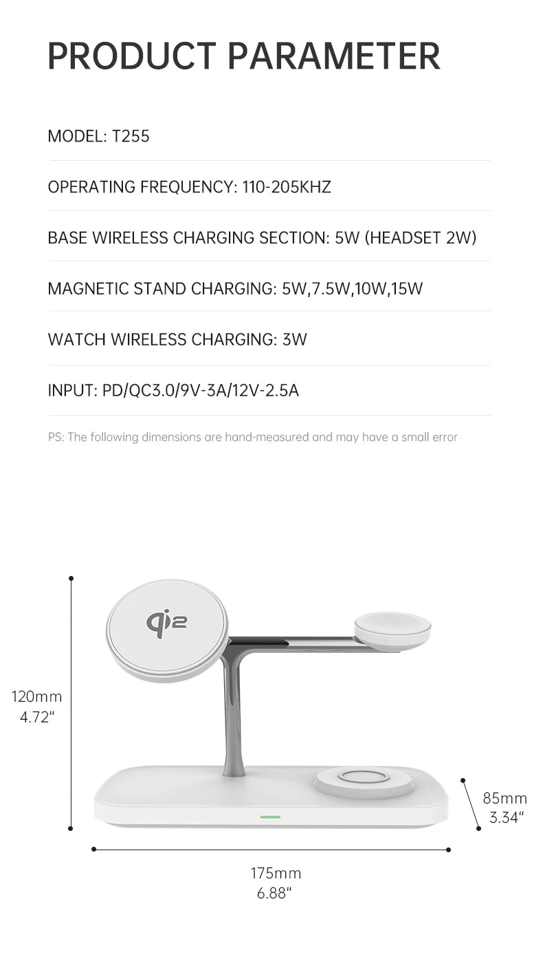 QI2 3-in-1 Magnetic Wireless Charger — iPhone 16/15/14/13/12, Apple Watch, AirPods Stand