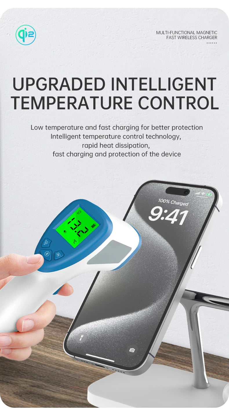QI2 3-in-1 Magnetic Wireless Charger — iPhone 16/15/14/13/12, Apple Watch, AirPods Stand