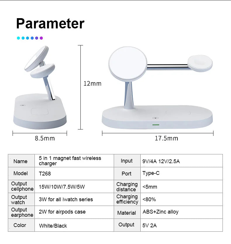 3-in-1 Magnetic Wireless Charger Stand — iPhone 12–17, Apple Watch, AirPods (2/3/Pro)