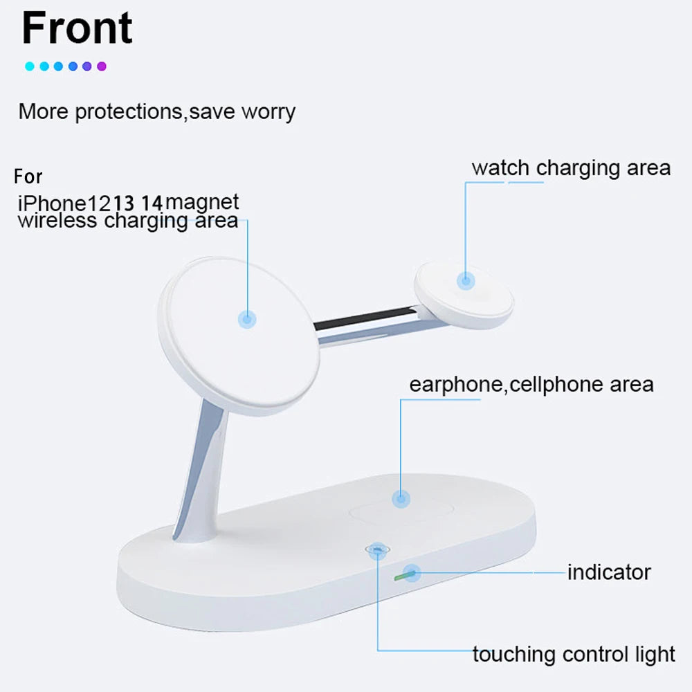 3-in-1 Magnetic Wireless Charger Stand — iPhone 12–17, Apple Watch, AirPods (2/3/Pro)