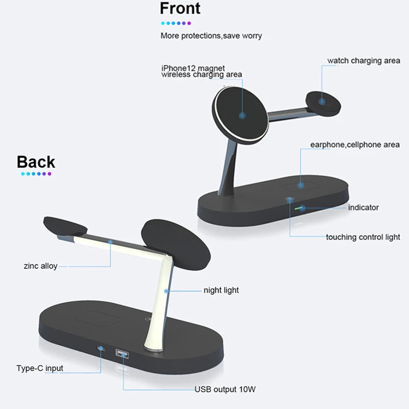 3-in-1 Magnetic Wireless Charger Stand — iPhone 12–17, Apple Watch, AirPods (2/3/Pro)