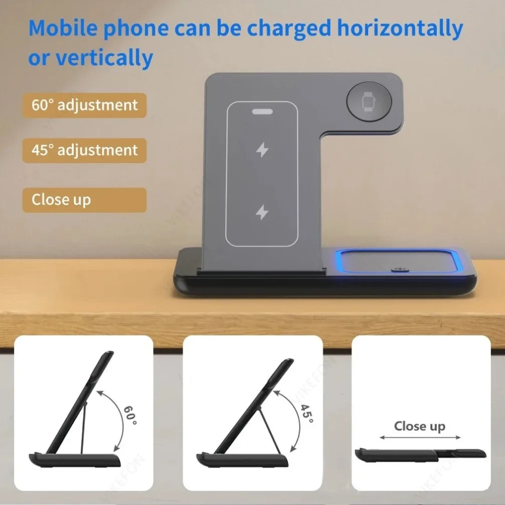 Foldable 3-in-1 30W MagSafe Wireless Charging Station for iPhone, AirPods, and Watch