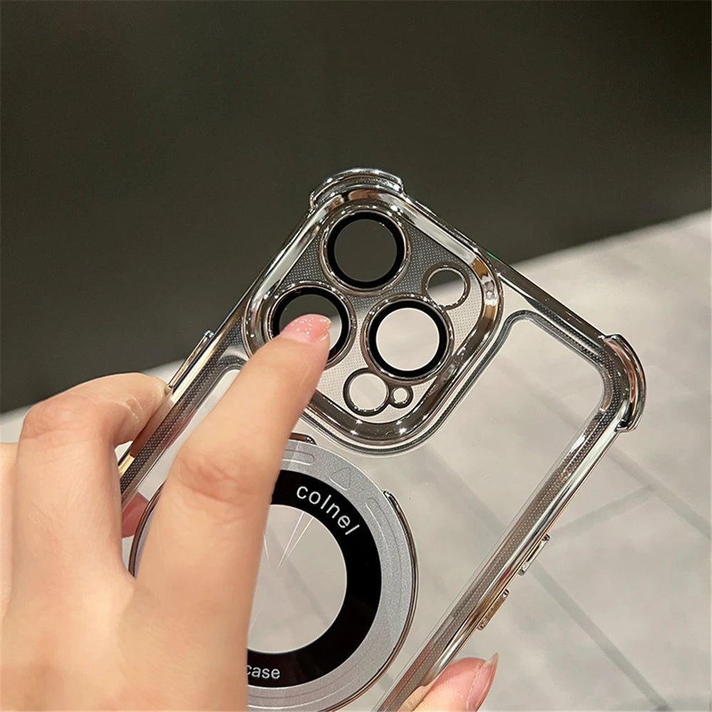 MagSafe Charging Case for iPhone 17 Pro Max to 12/16 Pro — Transparent Plating Ring