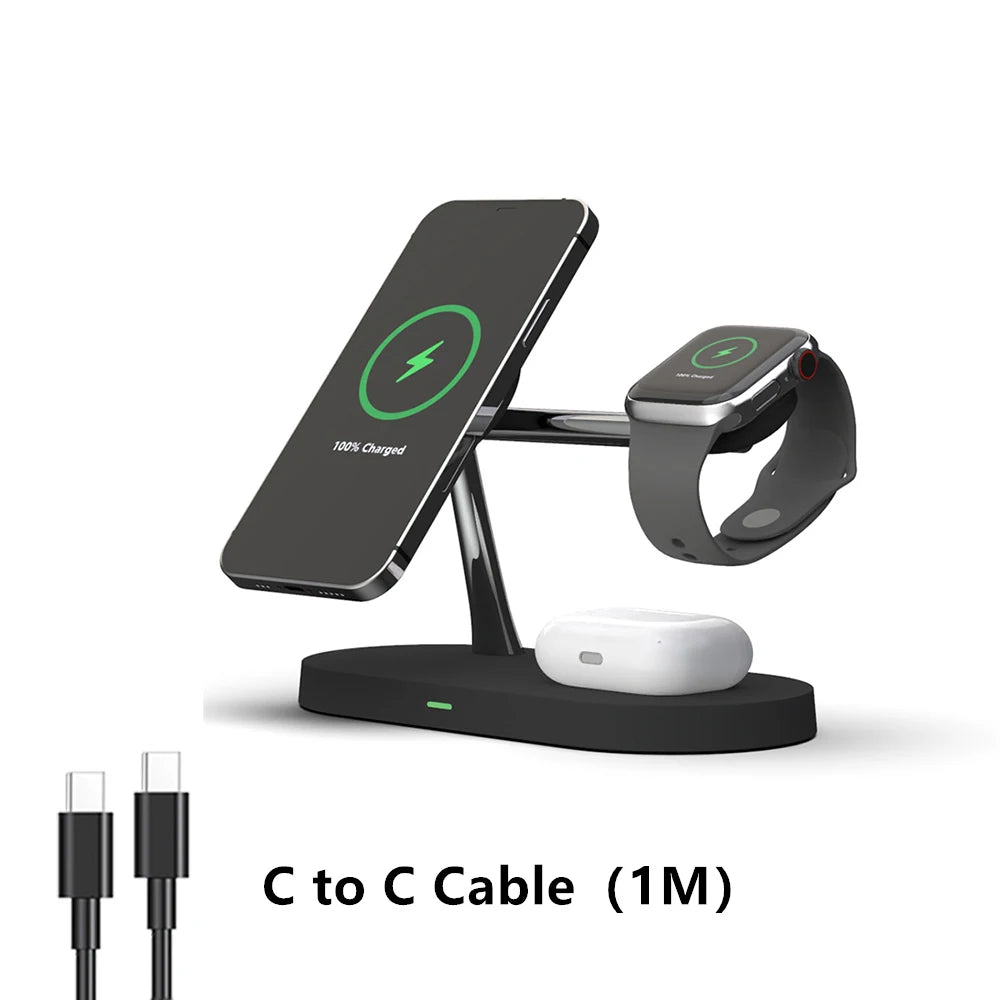 3-in-1 Magnetic Wireless Charger Stand — iPhone 12–17, Apple Watch, AirPods (2/3/Pro)