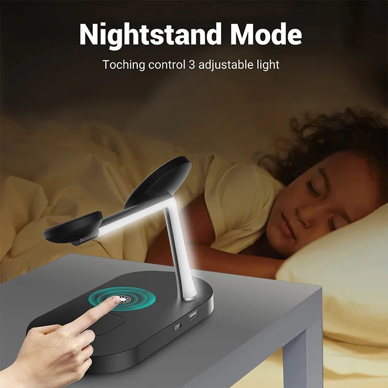 3-in-1 Magnetic Wireless Charger Stand — iPhone 12–17, Apple Watch, AirPods (2/3/Pro)