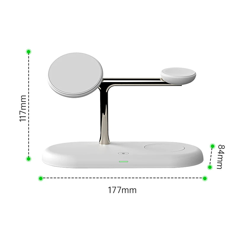3-in-1 Magnetic Wireless Charger Stand — iPhone 12–17, Apple Watch, AirPods (2/3/Pro)