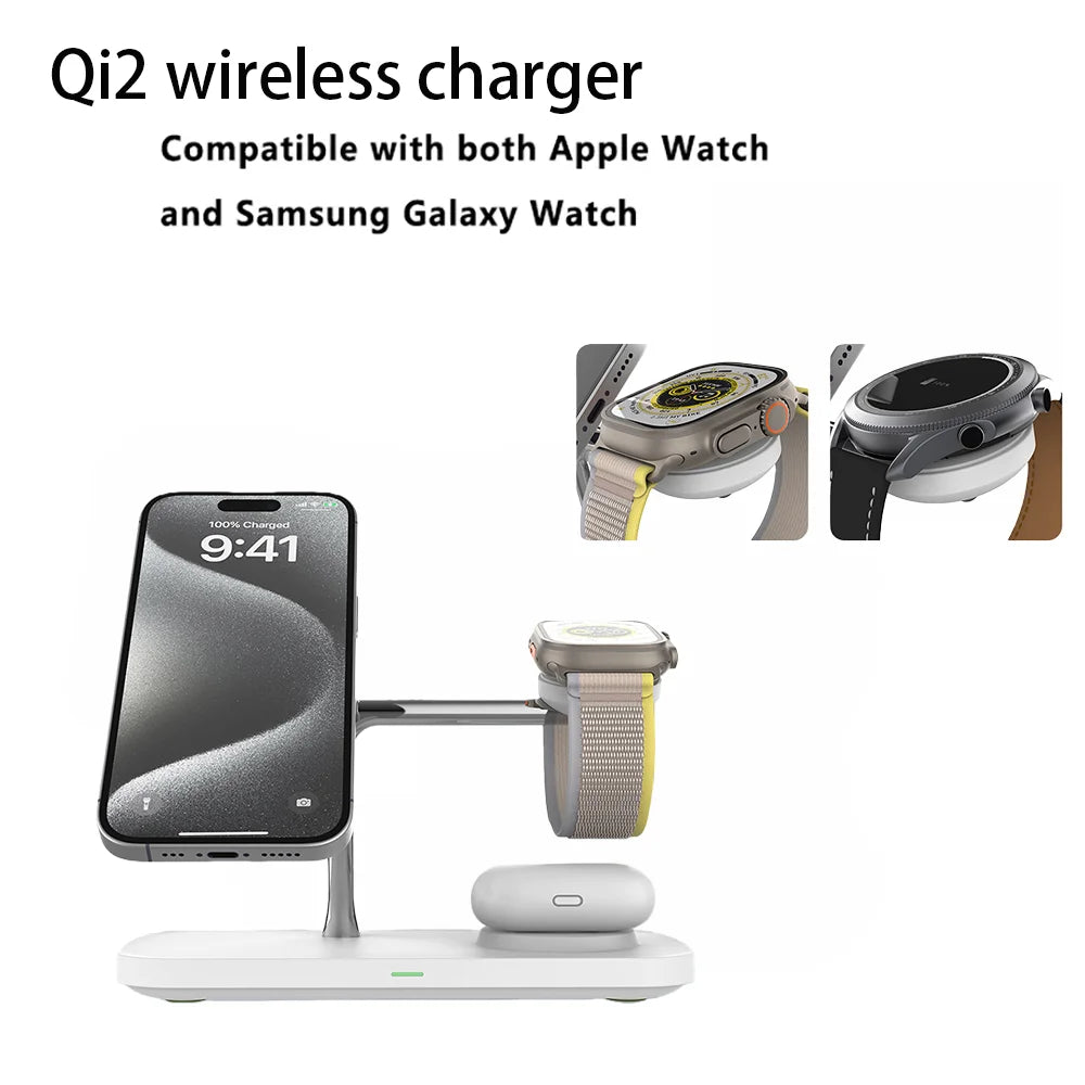 3-in-1 Magnetic Wireless Charger Stand — iPhone 12–17, Apple Watch, AirPods (2/3/Pro)
