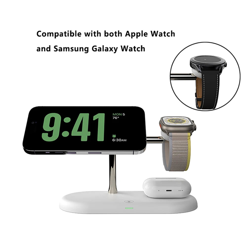 3-in-1 Magnetic Wireless Charger Stand — iPhone 12–17, Apple Watch, AirPods (2/3/Pro)