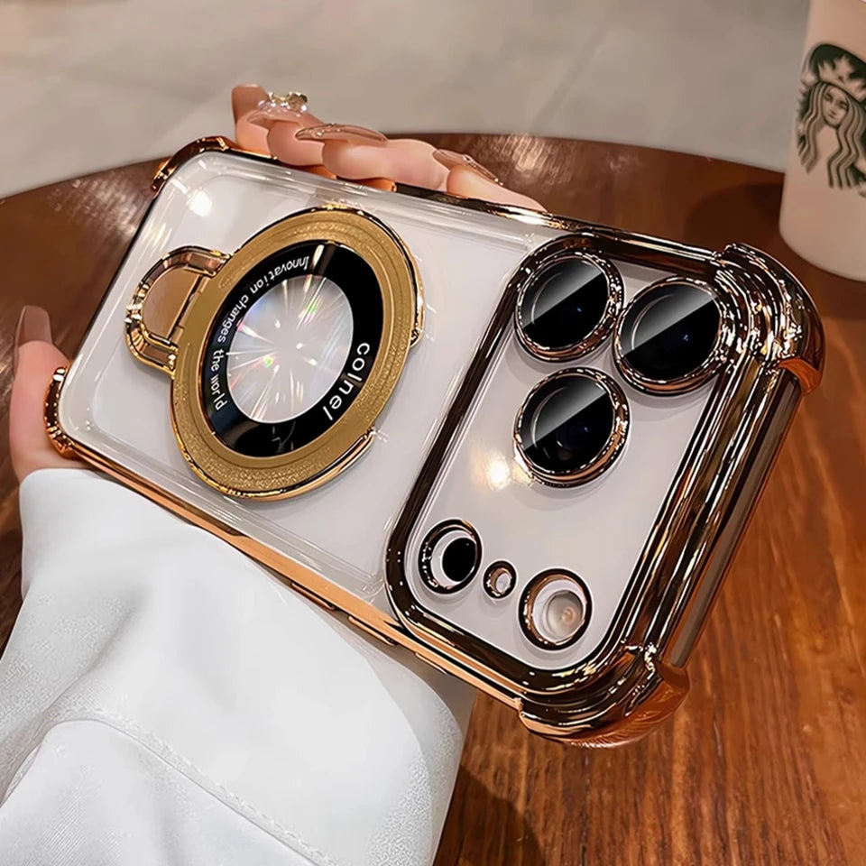 MagSafe Charging Case for iPhone 17 Pro Max to 12/16 Pro — Transparent Plating Ring