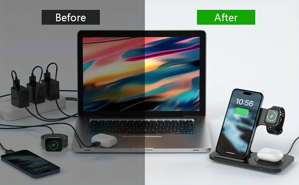 Foldable 3-in-1 30W MagSafe Wireless Charging Station for iPhone, AirPods, and Watch