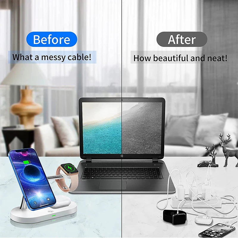 3-in-1 Magnetic Wireless Charger Stand — iPhone 12–17, Apple Watch, AirPods (2/3/Pro)