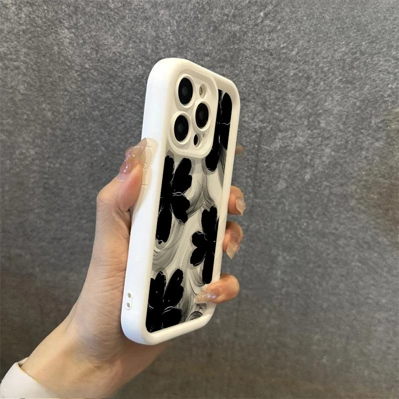 Black Rose Floral Painted Silicone Case – Shockproof Softshell for iPhone 7/8 to 16/Plus/Pro Max