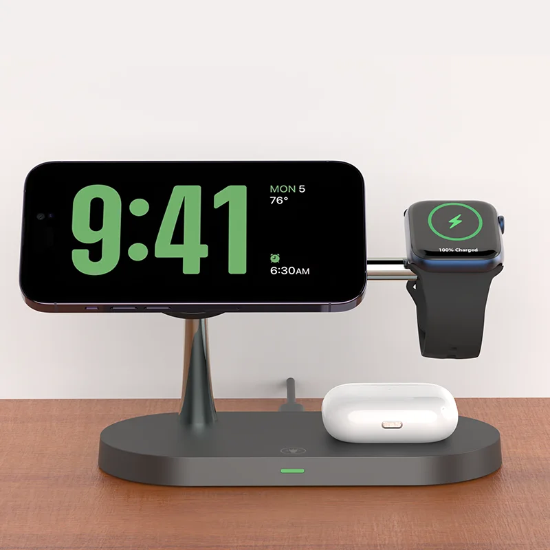 3-in-1 Magnetic Wireless Charger Stand — iPhone 12–17, Apple Watch, AirPods (2/3/Pro)